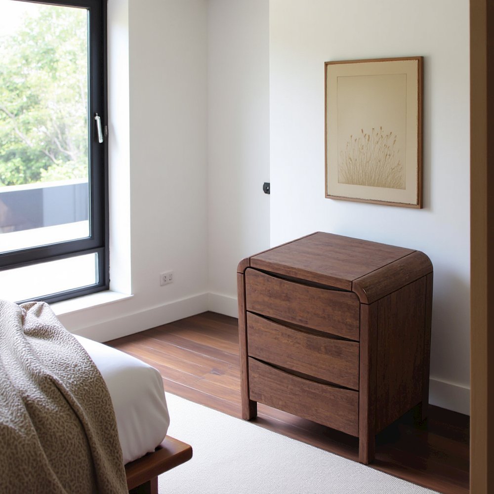 Solid Wood 2-Drawer Nightstand in Brown, Mid Century Modern Nightstand
