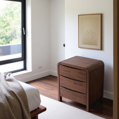 Solid Wood 2-Drawer Nightstand in Brown, Mid Century Modern Nightstand
