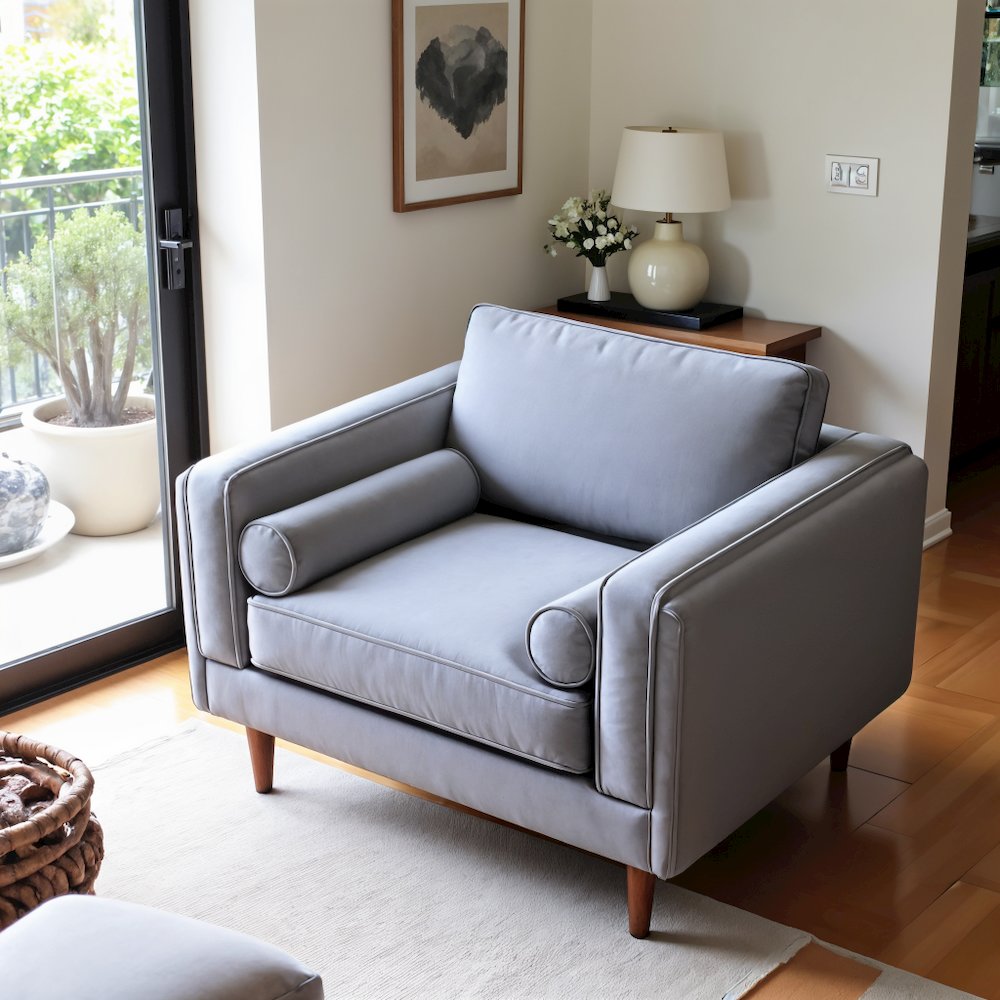 Gray Velvet Accent Chair with Solid Wood Frame, Ideal Living Room Seating