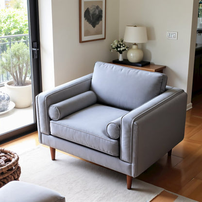Gray Velvet Accent Chair with Solid Wood Frame, Ideal Living Room Seating