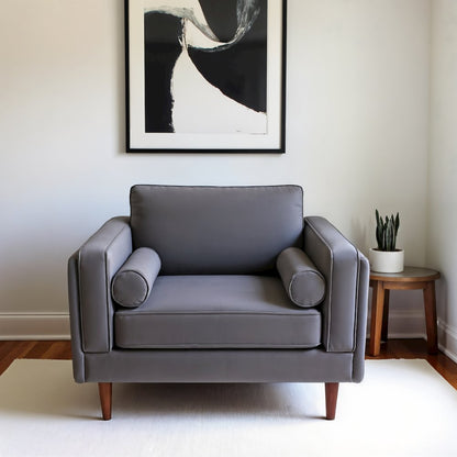 Gray Velvet Accent Chair with Solid Wood Frame, Ideal Living Room Seating