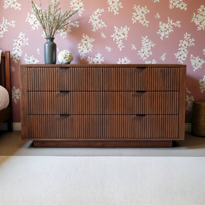 Solid Wood 6 Drawer Dresser for Bedroom with Walnut Finish, Brown Color