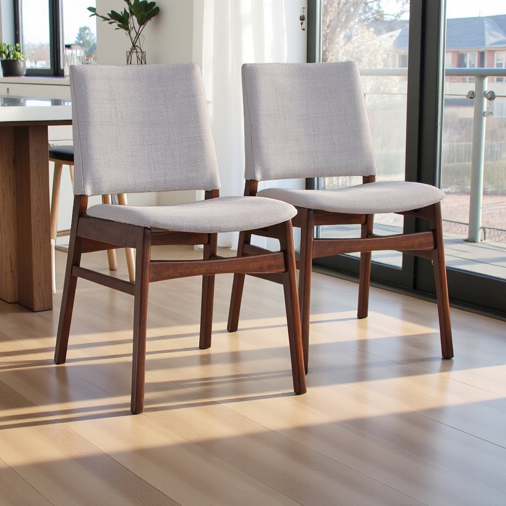Set of 2 Light Gray Fabric Dining Chairs for Dining Room and Kitchen