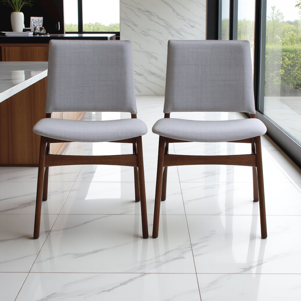 Set of 2 Light Gray Fabric Dining Chairs for Dining Room and Kitchen