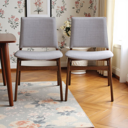 Set of 2 Light Gray Fabric Dining Chairs for Dining Room and Kitchen