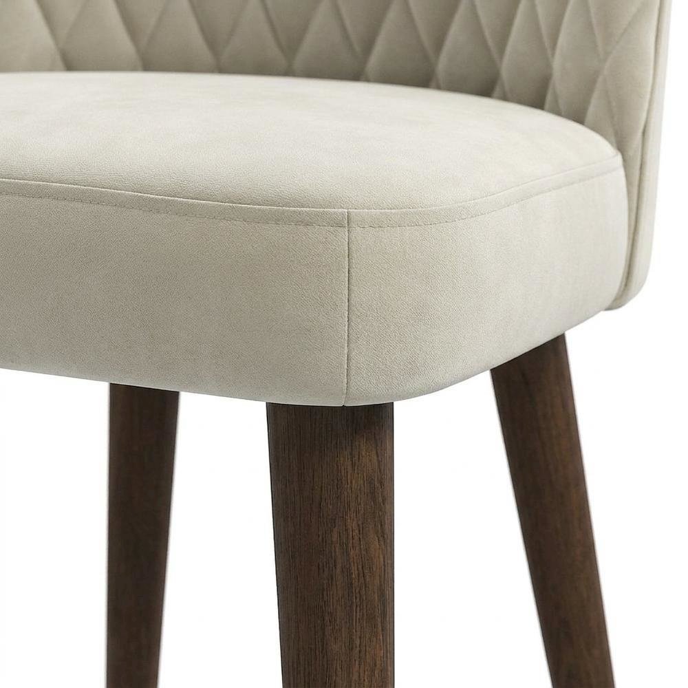 Velvet Mid-Century Modern Dining Chairs with Walnut Legs, Beige, Set of 2