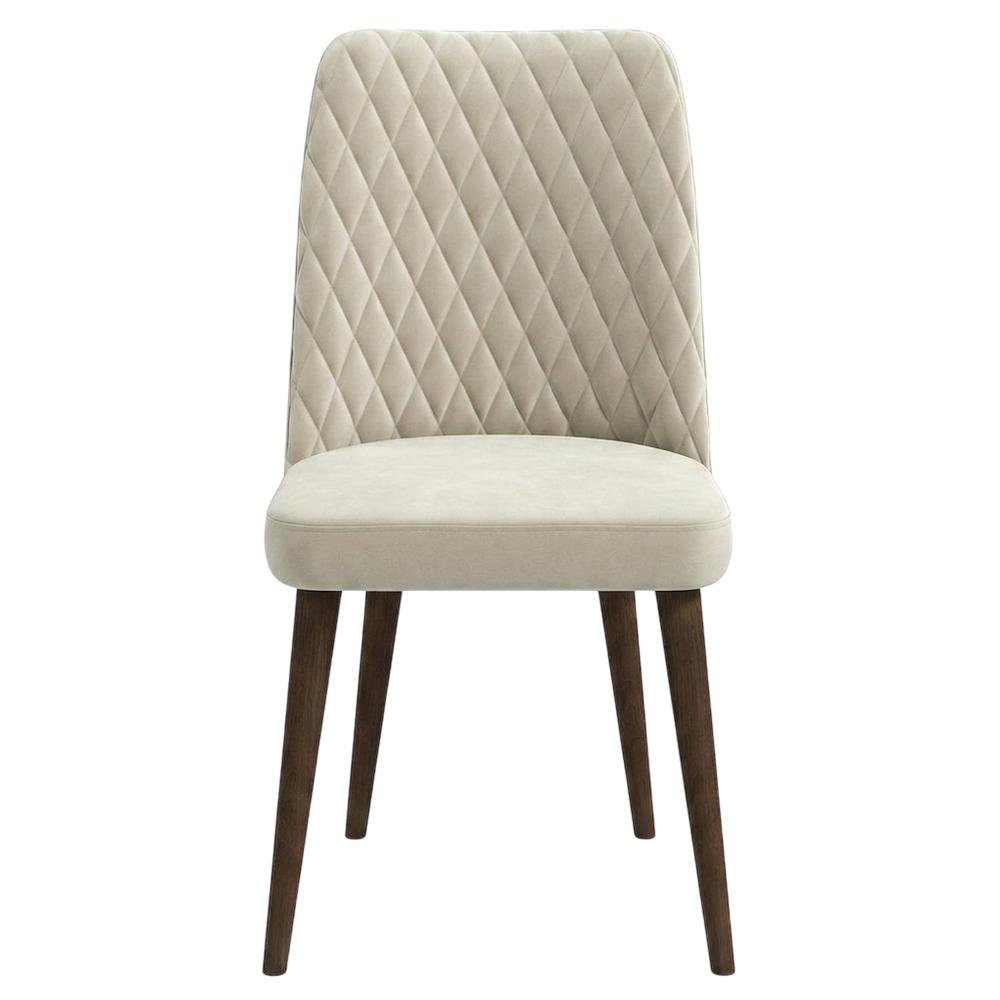 Velvet Mid-Century Modern Dining Chairs with Walnut Legs, Beige, Set of 2