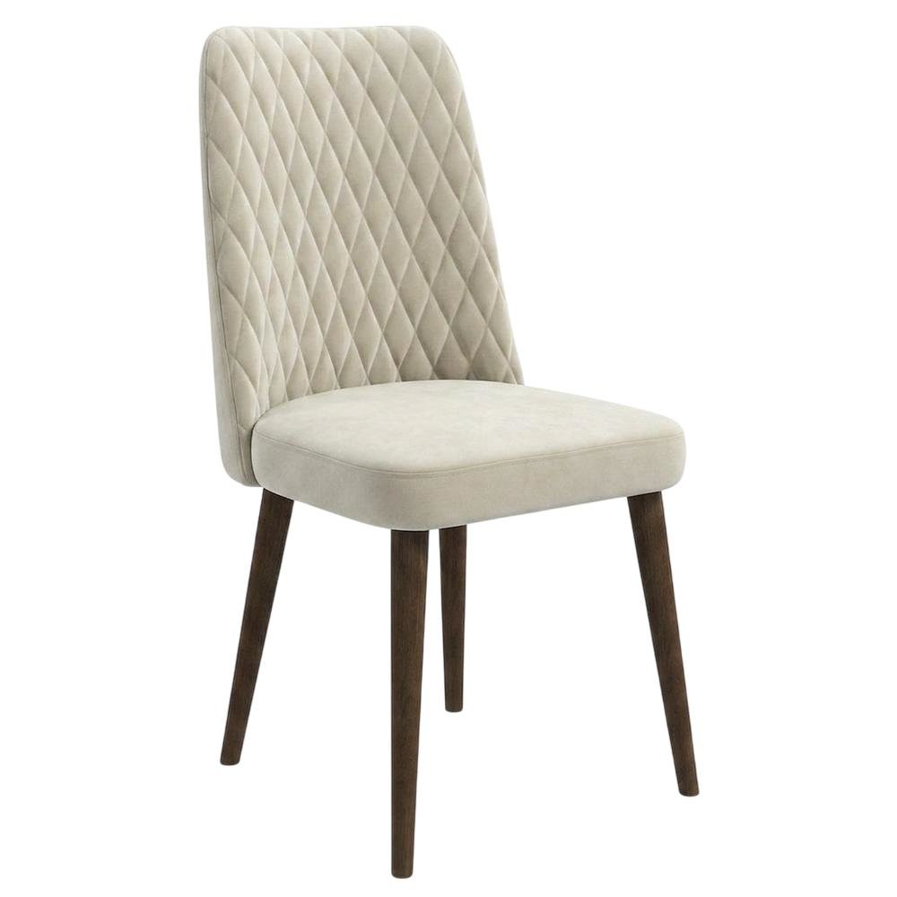 Velvet Mid-Century Modern Dining Chairs with Walnut Legs, Beige, Set of 2