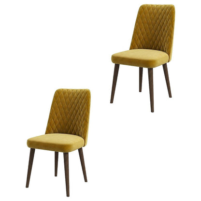 Velvet Mid-Century Modern Dining Chairs with Walnut Legs, Gold, Set of 2