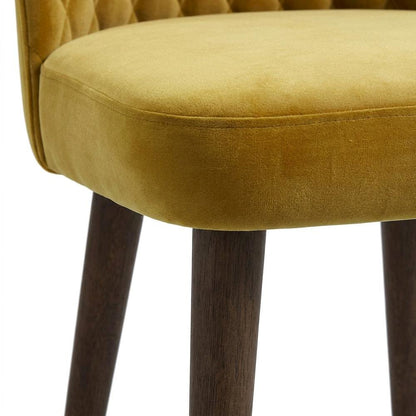 Velvet Mid-Century Modern Dining Chairs with Walnut Legs, Gold, Set of 2