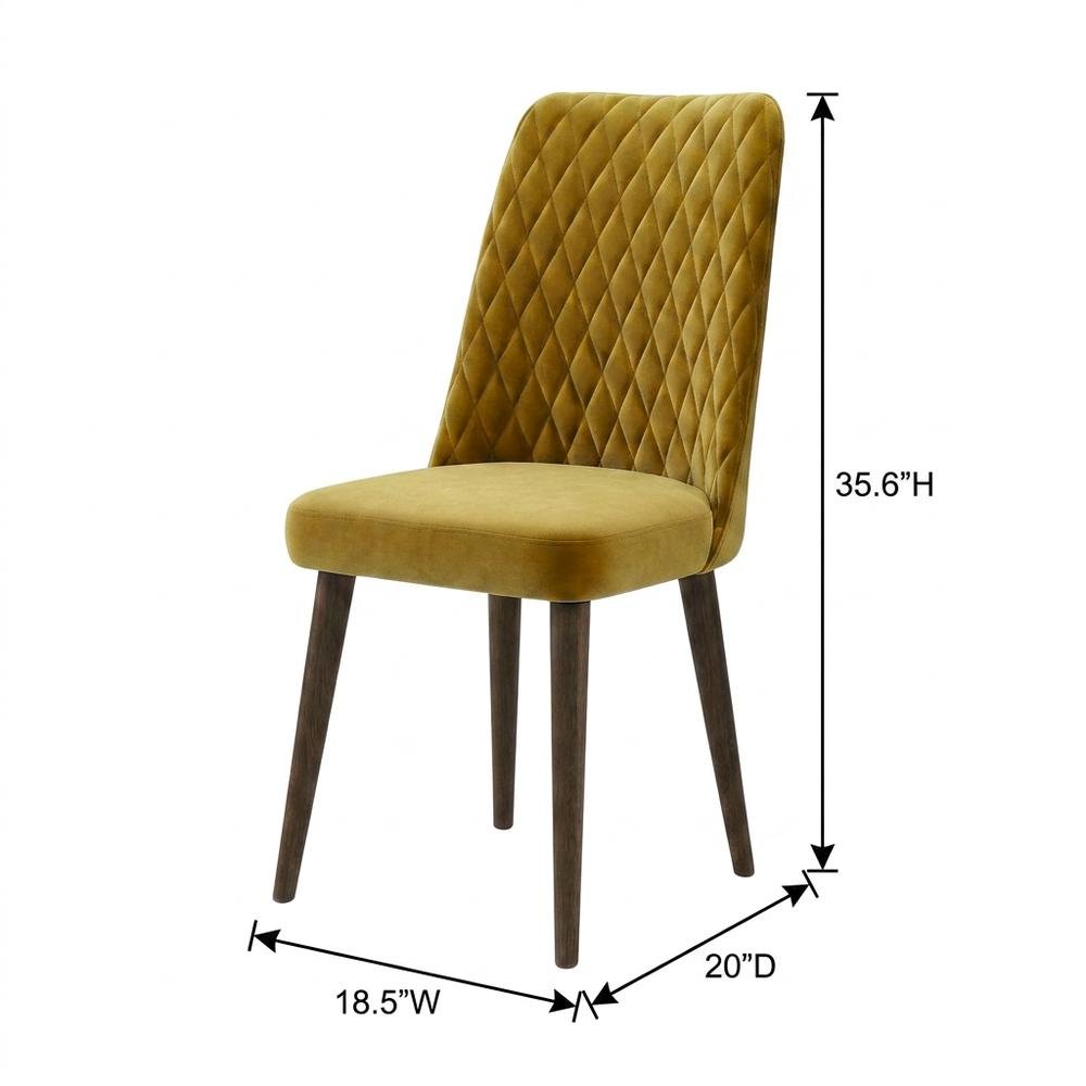 Velvet Mid-Century Modern Dining Chairs with Walnut Legs, Gold, Set of 2
