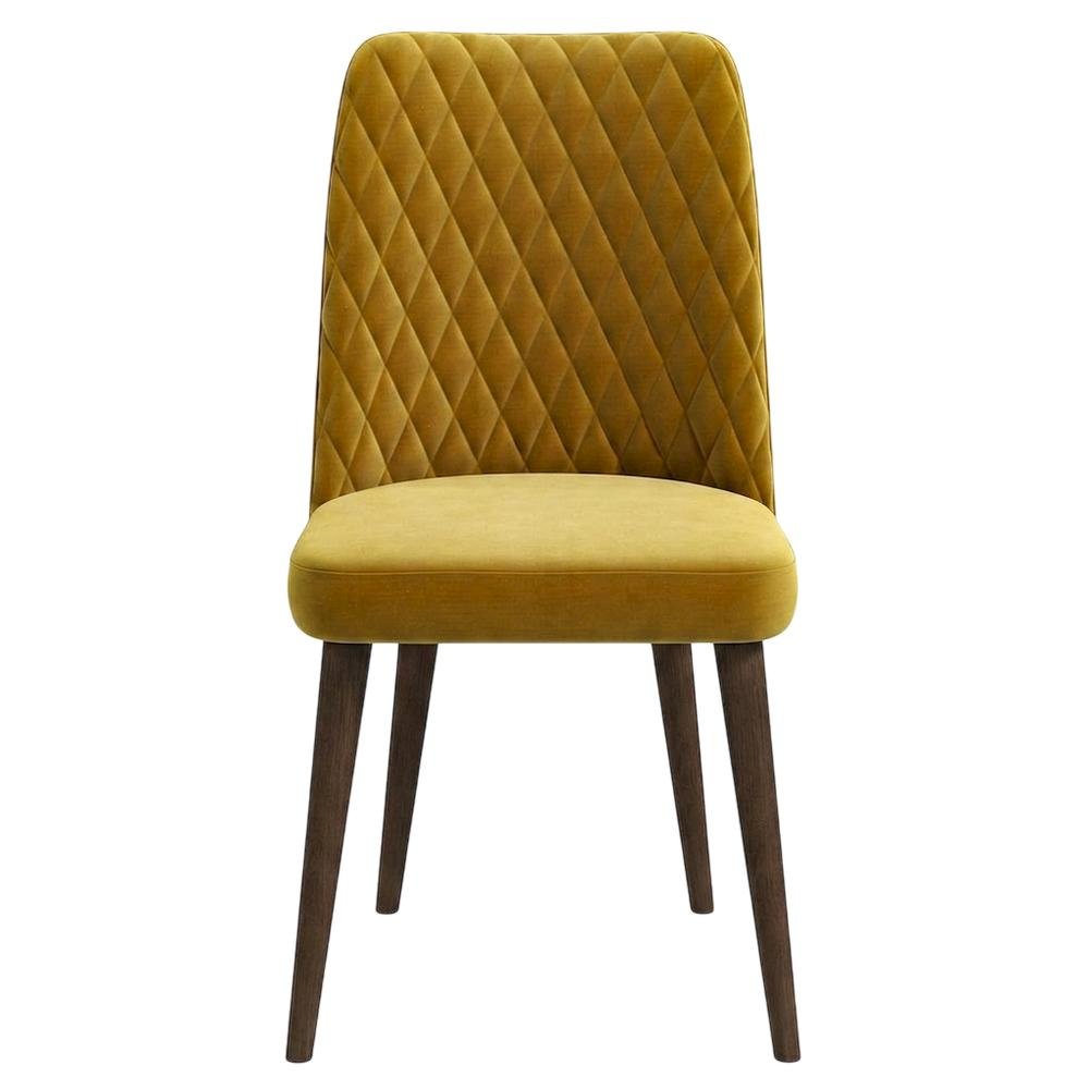 Velvet Mid-Century Modern Dining Chairs with Walnut Legs, Gold, Set of 2