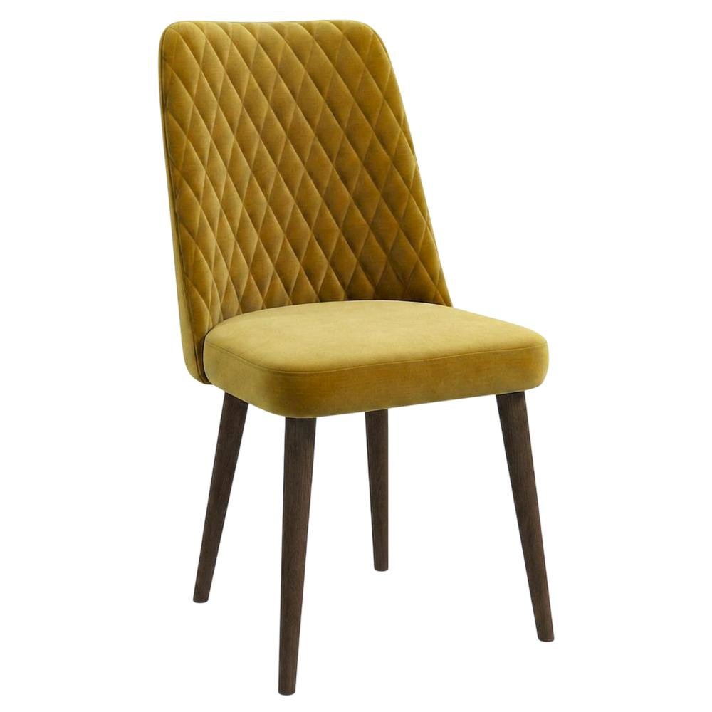 Velvet Mid-Century Modern Dining Chairs with Walnut Legs, Gold, Set of 2