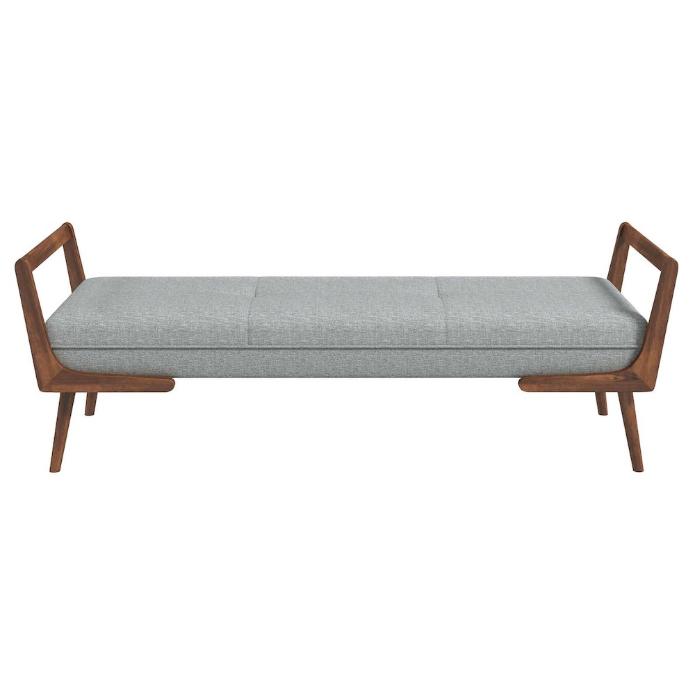 Gray Fabric Bench with Solid Wood Frame, Foam Cushions, Modern Entryway Bench