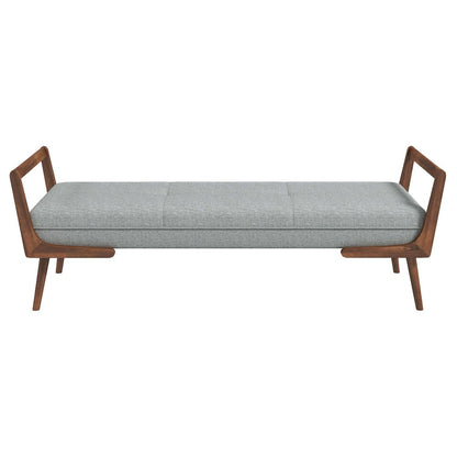Gray Fabric Bench with Solid Wood Frame, Foam Cushions, Modern Entryway Bench