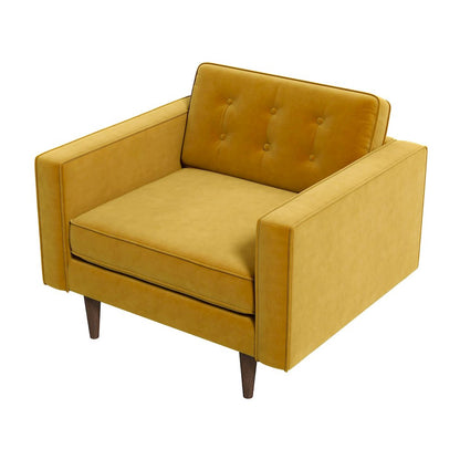 Yellow Velvet Lounge Chair with Solid Wood Frame, Perfect Accent Chair