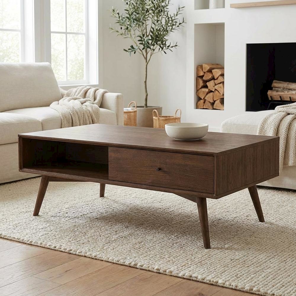 Walnut Coffee Table with Sturdy Frame and Elegant Design for Living Room