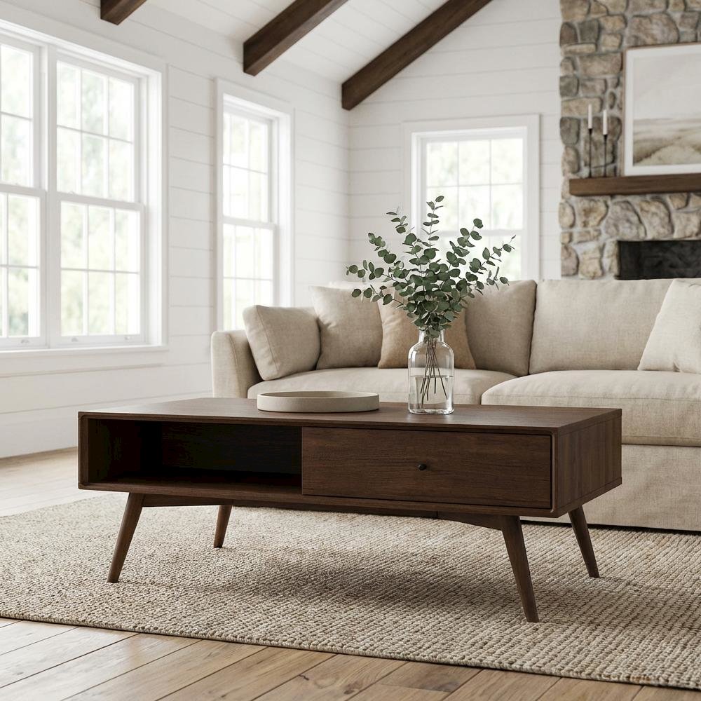 Walnut Coffee Table with Sturdy Frame and Elegant Design for Living Room