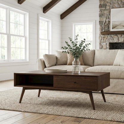 Walnut Coffee Table with Sturdy Frame and Elegant Design for Living Room