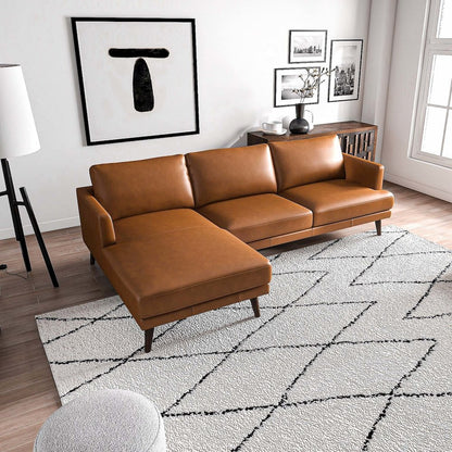 Lore  L-Shaped Genuine Leather Sectional In Tan Left Facing