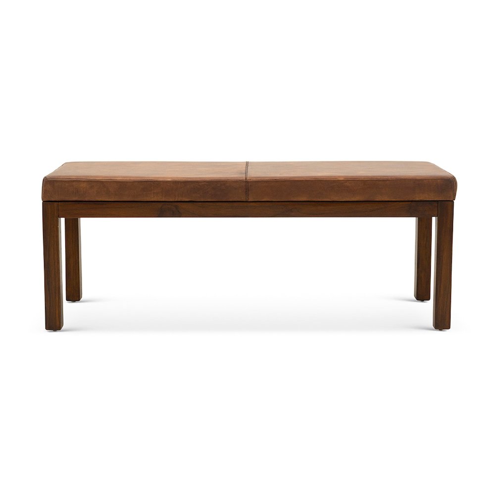 Beige Leather Entryway Bench with Lines, Ideal Bedroom & Dining Bench
