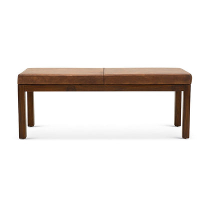 Beige Leather Entryway Bench with Lines, Ideal Bedroom & Dining Bench