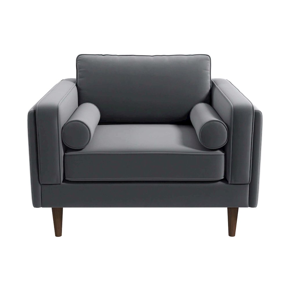 Gray Velvet Accent Chair with Solid Wood Frame, Ideal Living Room Seating
