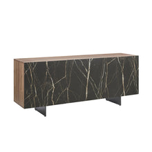 Totem Buffet In Walnut - Black Marbled Porcelain With Storage