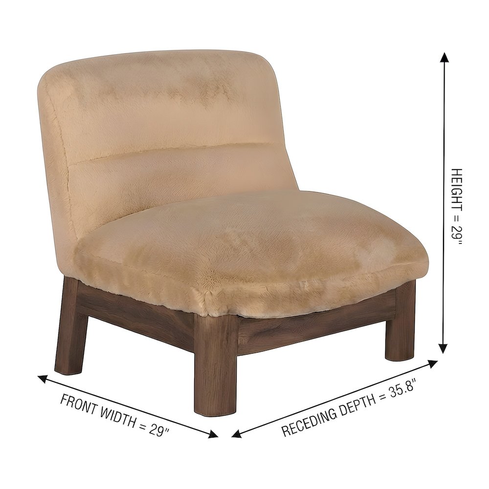 Faux Fur Armless Accent Chair with Tufted Foldover Back for Lounge Seating