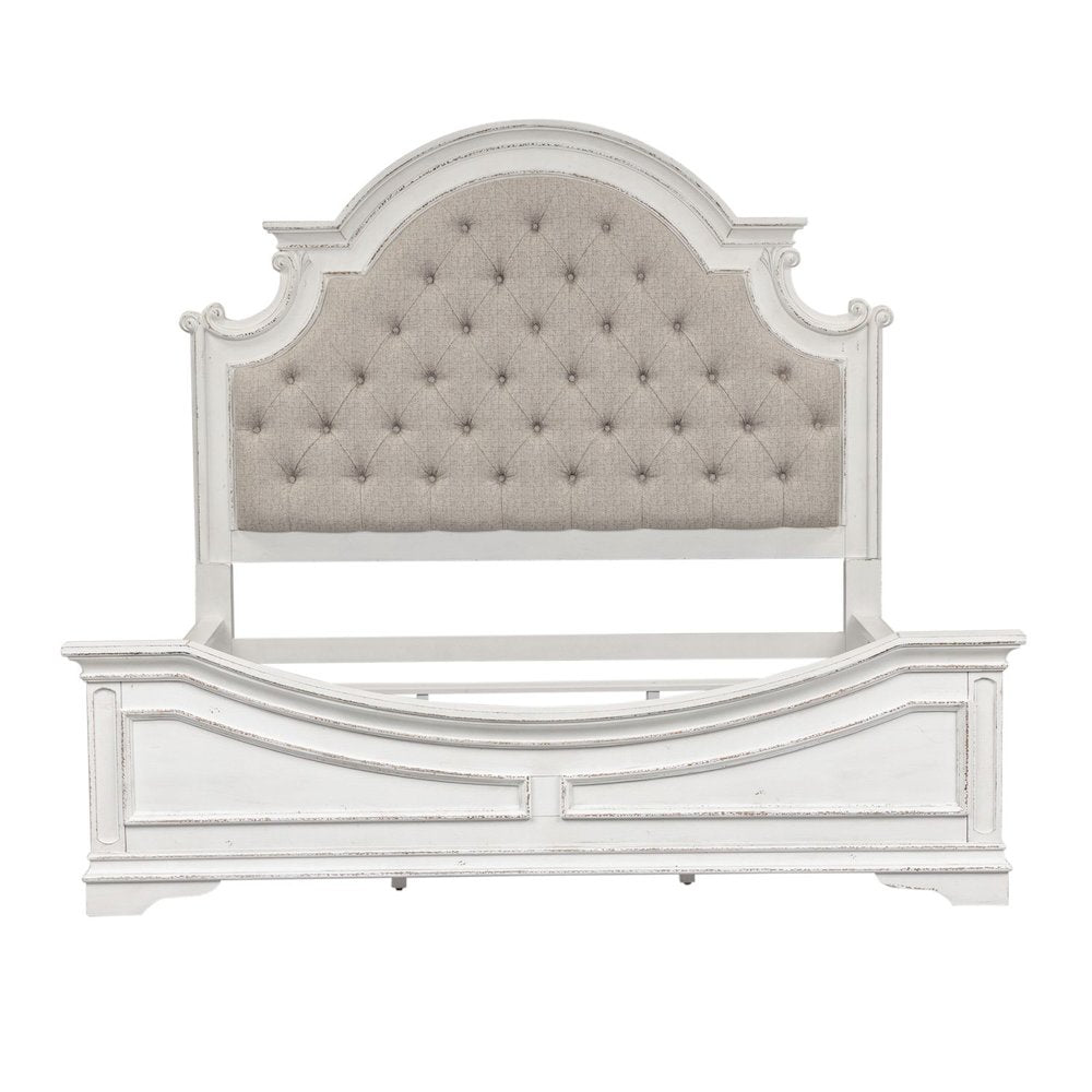 Magnolia Manor California King Upholstered Bed - Antique White & Weathered Bark