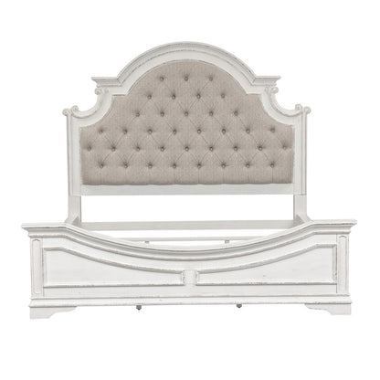 Magnolia Manor California King Upholstered Bed - Antique White & Weathered Bark