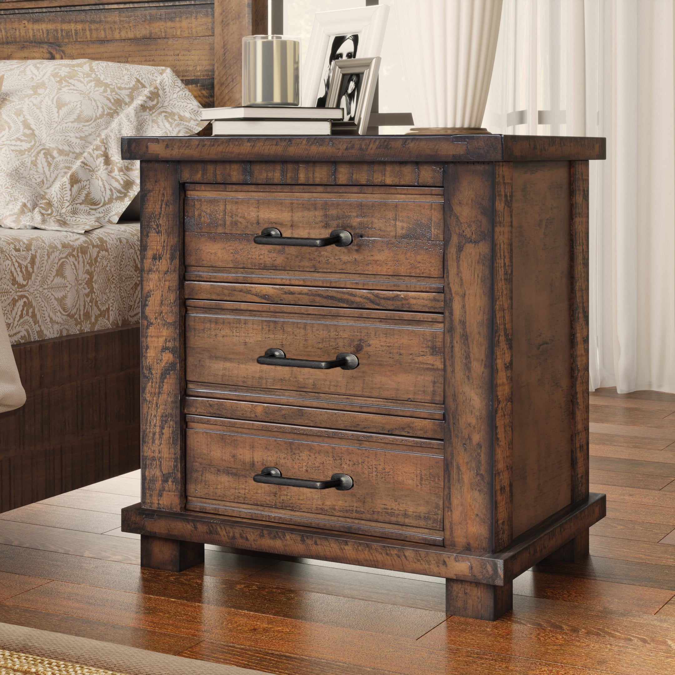 Rustic Three Drawer Reclaimed Solid Wood Framhouse Nightstand (old sku:WF298401AAD)