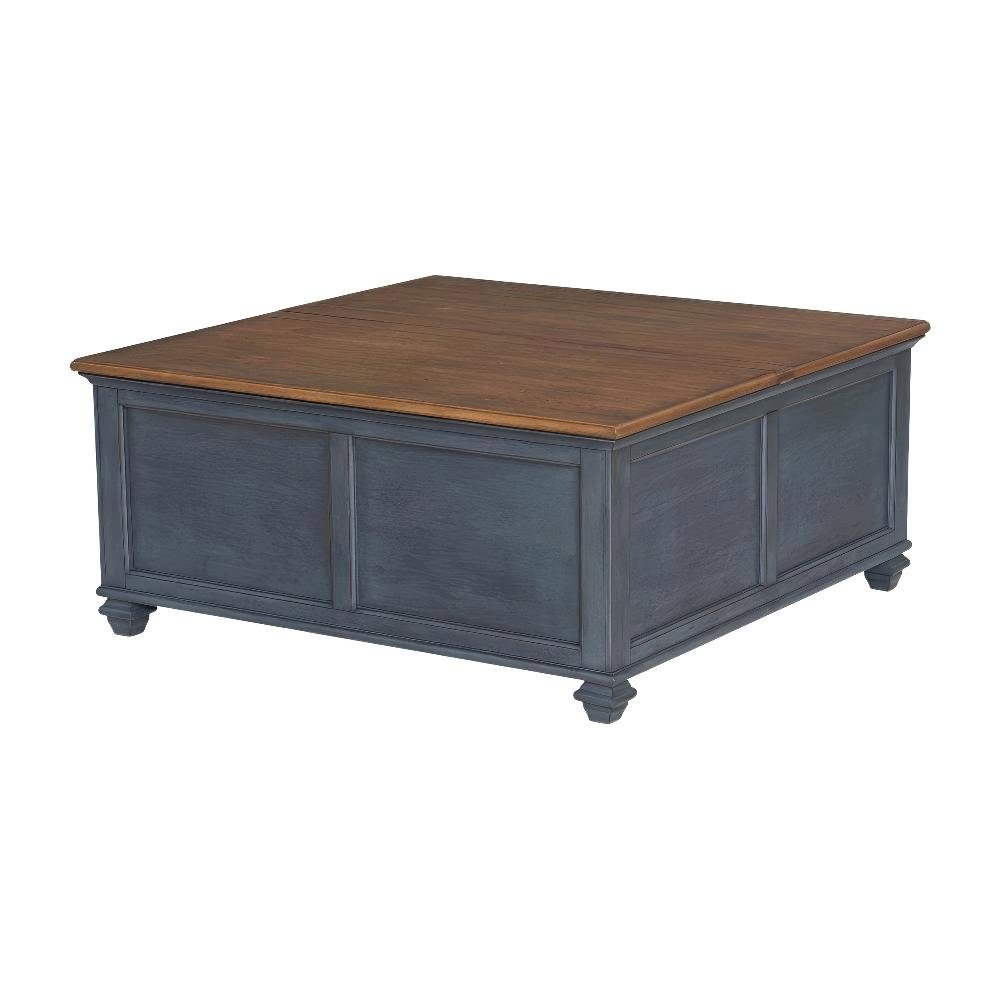 Blue Lift-Top Coffee Table with Solid and Veneer Construction Square Design