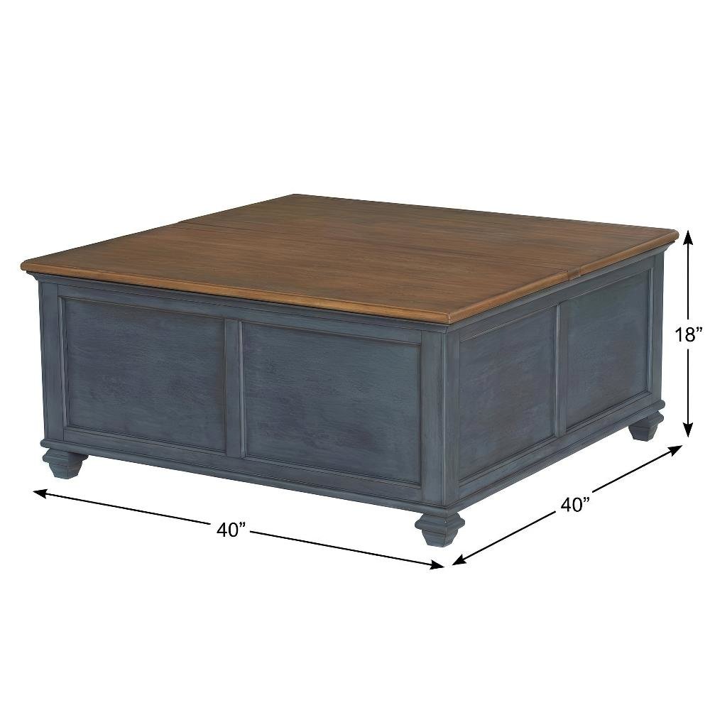 Blue Lift-Top Coffee Table with Solid and Veneer Construction Square Design
