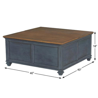 Blue Lift-Top Coffee Table with Solid and Veneer Construction Square Design