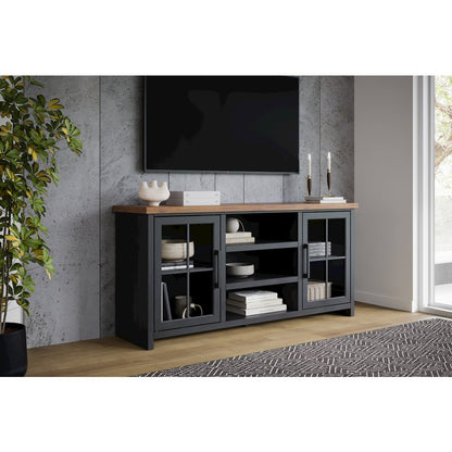 Essex 67 inch TV Stand Console for TVs up to 80 inches, Black and Whiskey Finish