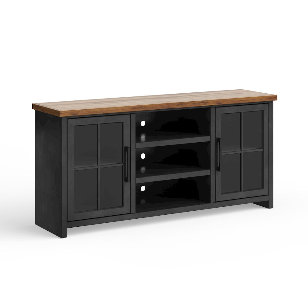 Essex 67 inch TV Stand Console for TVs up to 80 inches, Black and Whiskey Finish