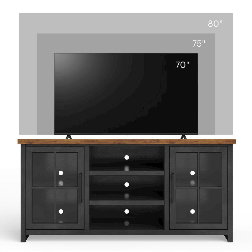 Essex 67 inch TV Stand Console for TVs up to 80 inches, Black and Whiskey Finish