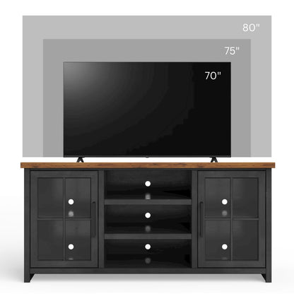 Essex 67 inch TV Stand Console for TVs up to 80 inches, Black and Whiskey Finish