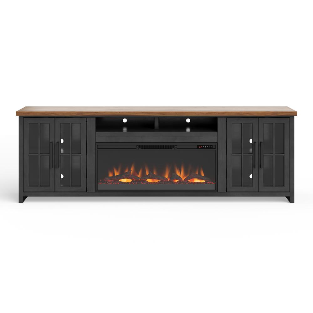 97 inch Fireplace TV Stand for TVs up to 100 inches, Black and Whiskey Finish