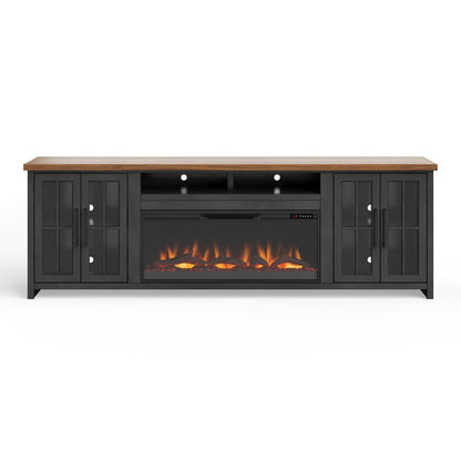 97 inch Fireplace TV Stand for TVs up to 100 inches, Black and Whiskey Finish