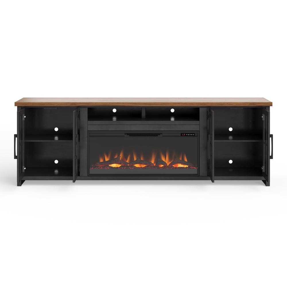 97 inch Fireplace TV Stand for TVs up to 100 inches, Black and Whiskey Finish