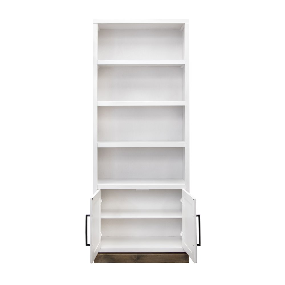 Nora 82 inch High Pier Bookcase, Jasmine White and Barnwood Finish