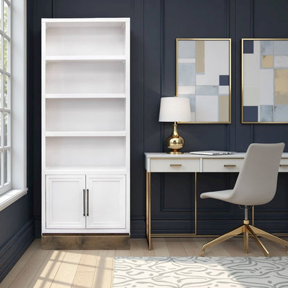Nora 82 inch High Pier Bookcase, Jasmine White and Barnwood Finish