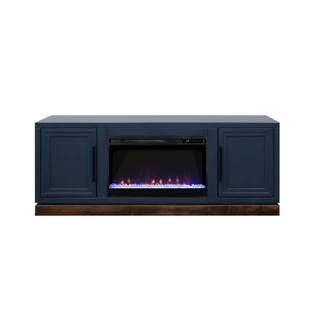 Nora 64in Fireplace TV Stand, for TVs up to 85in, Blue Denim and Whiskey Finish