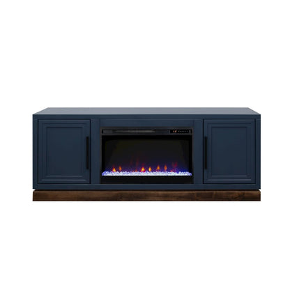 Nora 64in Fireplace TV Stand, for TVs up to 85in, Blue Denim and Whiskey Finish