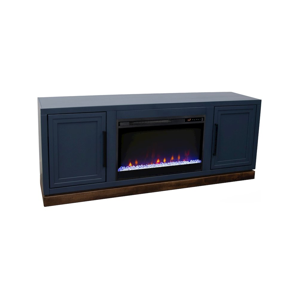 Nora 64in Fireplace TV Stand, for TVs up to 85in, Blue Denim and Whiskey Finish