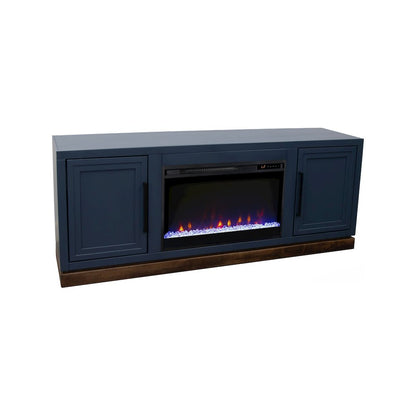 Nora 64in Fireplace TV Stand, for TVs up to 85in, Blue Denim and Whiskey Finish