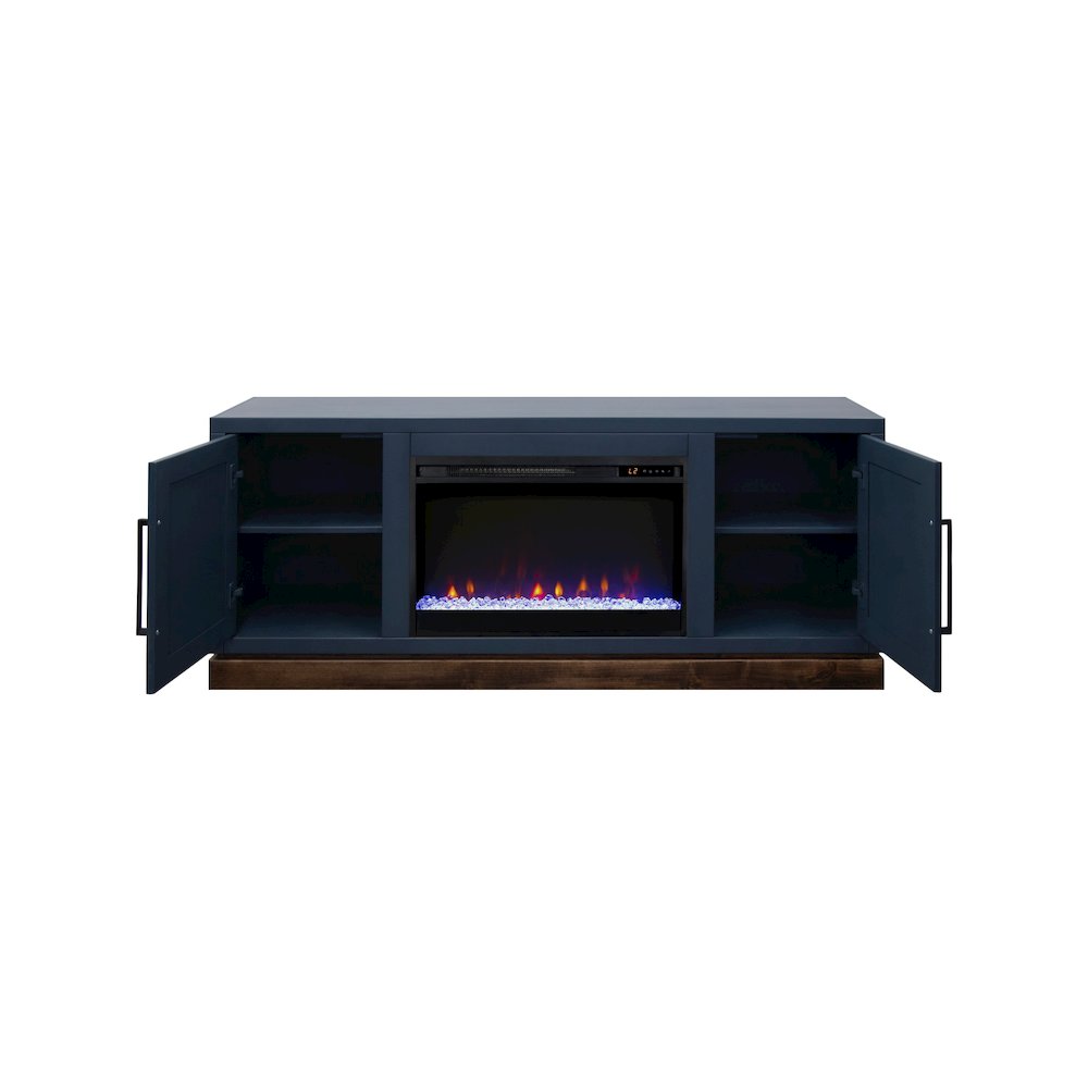 Nora 64in Fireplace TV Stand, for TVs up to 85in, Blue Denim and Whiskey Finish