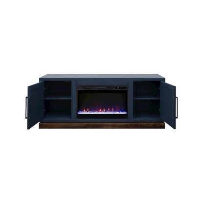 Nora 64in Fireplace TV Stand, for TVs up to 85in, Blue Denim and Whiskey Finish